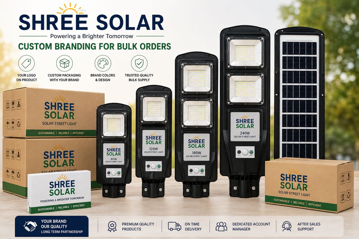 Solar street lights and cartons carrying custom brand labelling