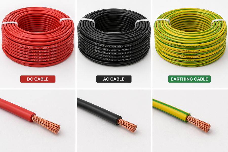 Coils of solar DC and AC cable