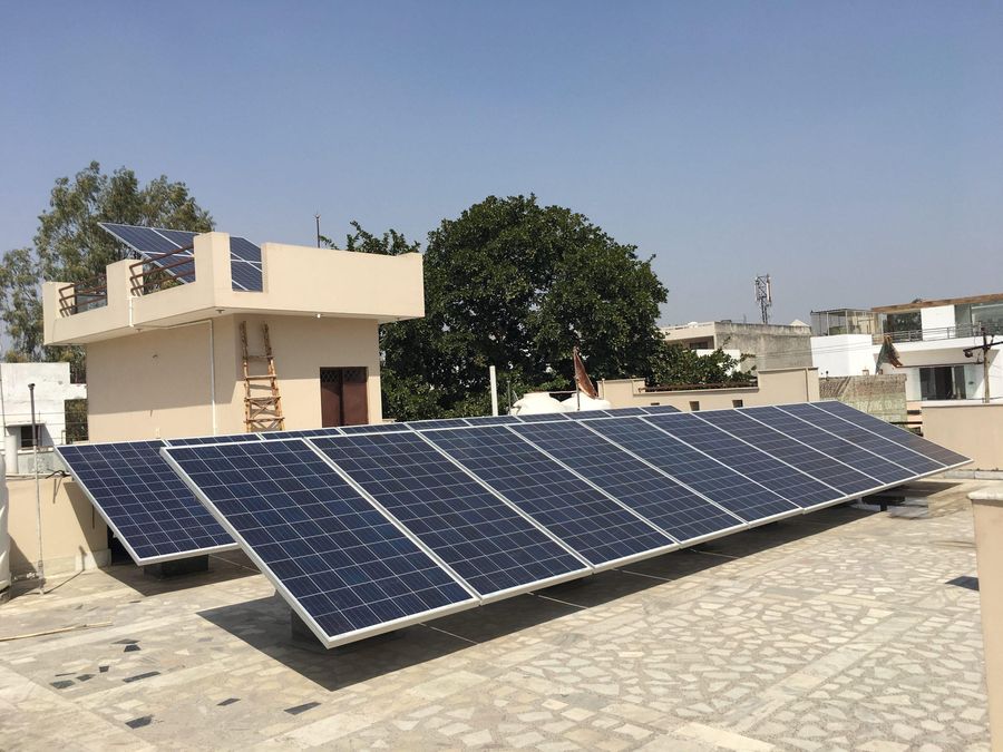 Rooftop solar panel array installed on a residential building